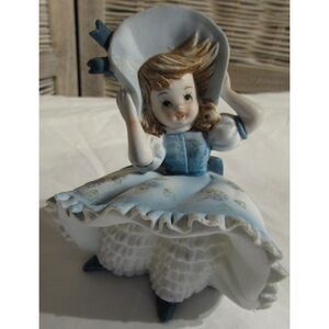 Blue Girl figurine Lefton Japan 1950's petticoat bloomers ruffled dress hat